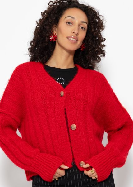 Ribbed cardigan with buttons - red