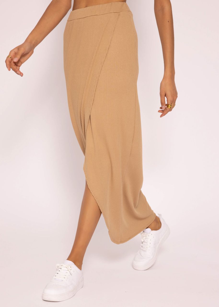 Rip jersey skirt with wrap look, camel