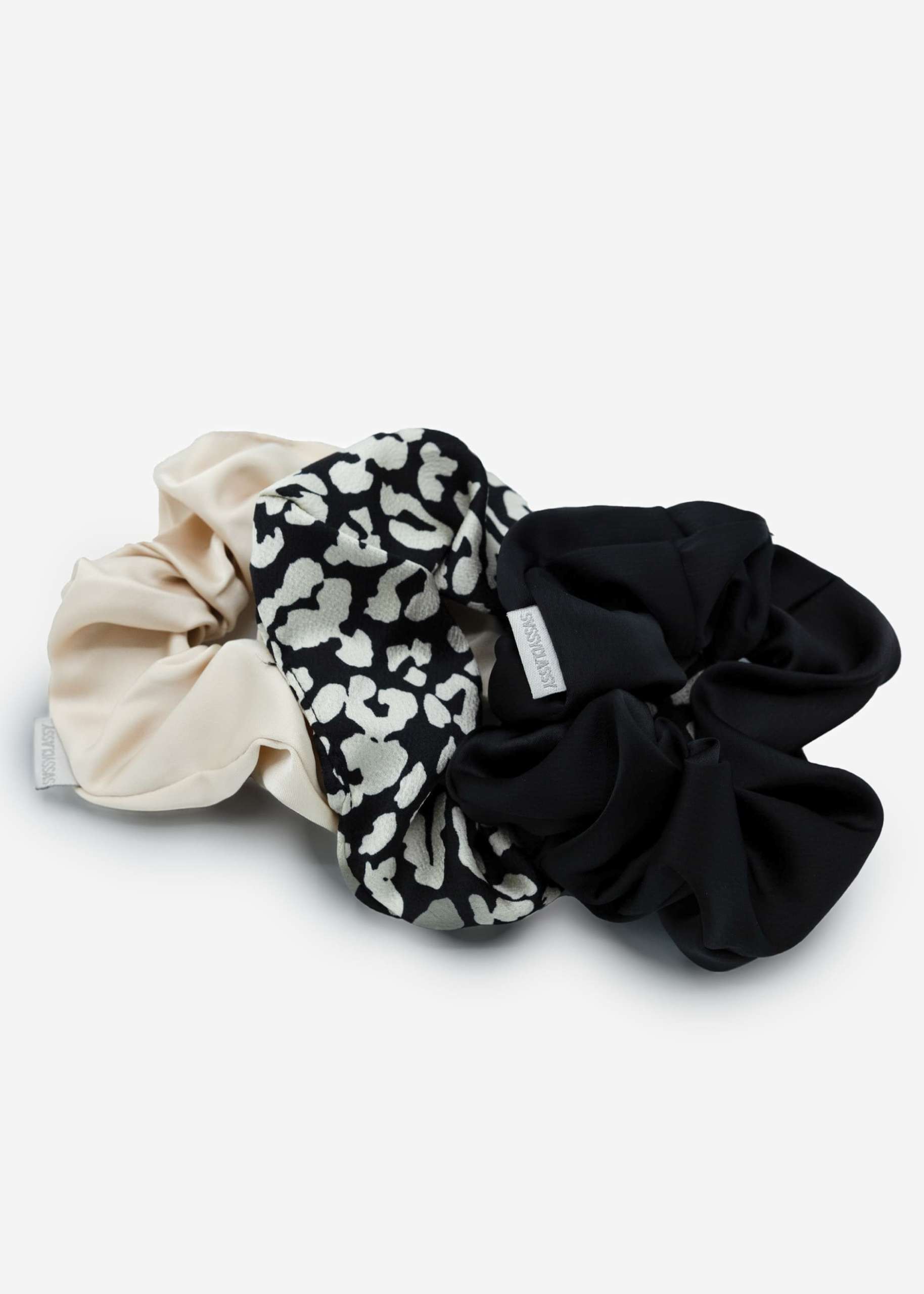 Set of 3 scrunchies - black-champagne-white