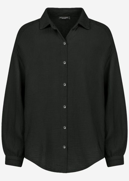 Muslin blouse oversize, short, black