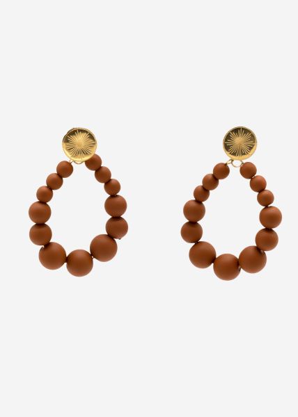 Stud earrings gold with pearls, rust brown