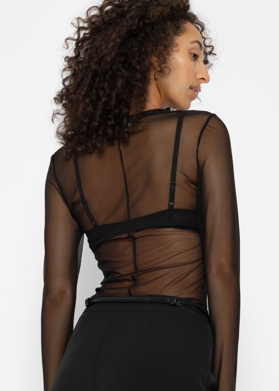 Long-sleeved shirt in mesh look, black