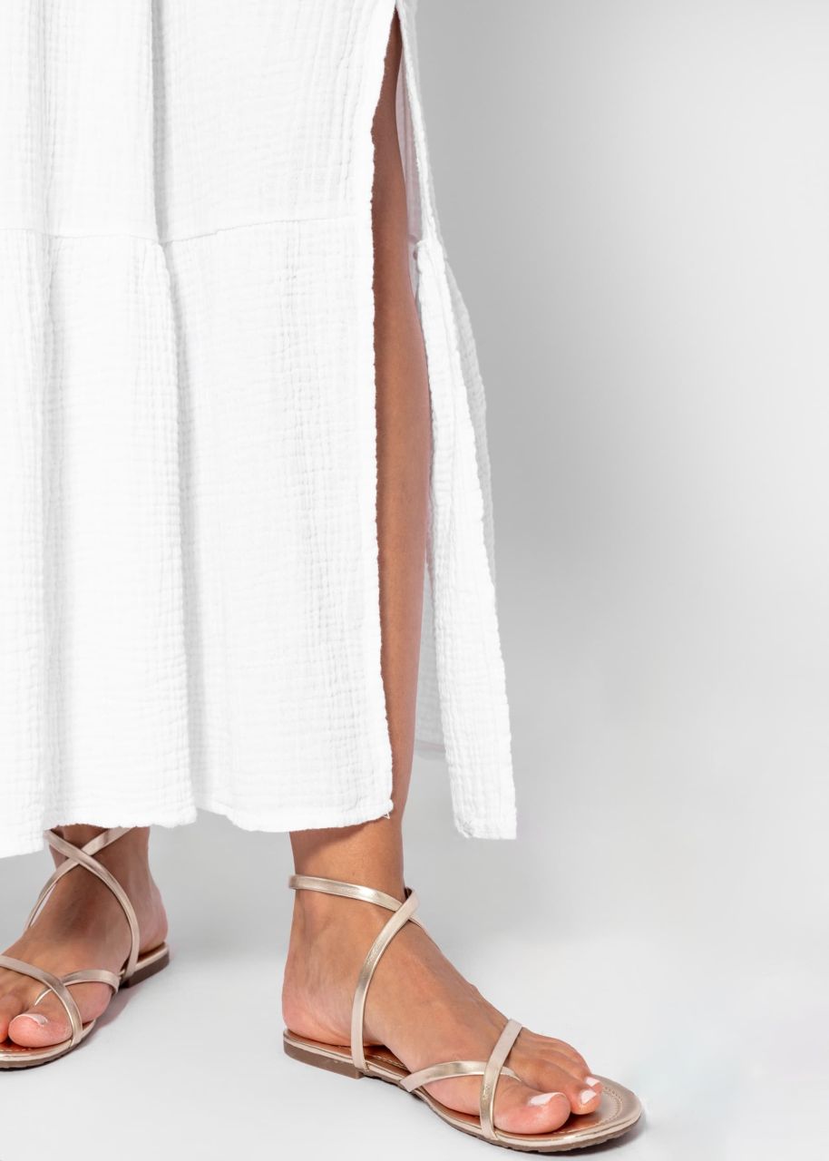 Muslin maxi skirt with slit - white