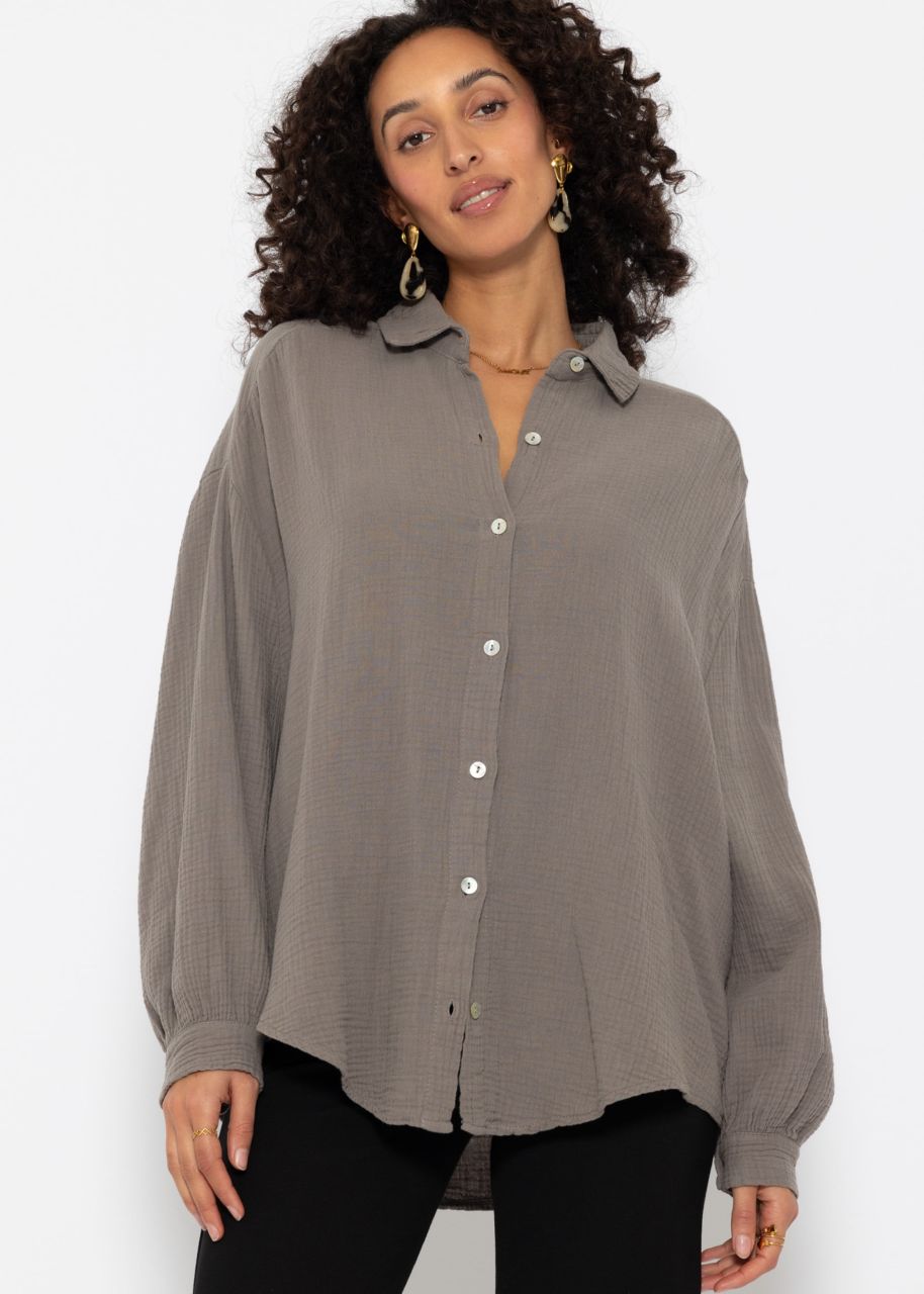 Muslin blouse oversize, short, taupe