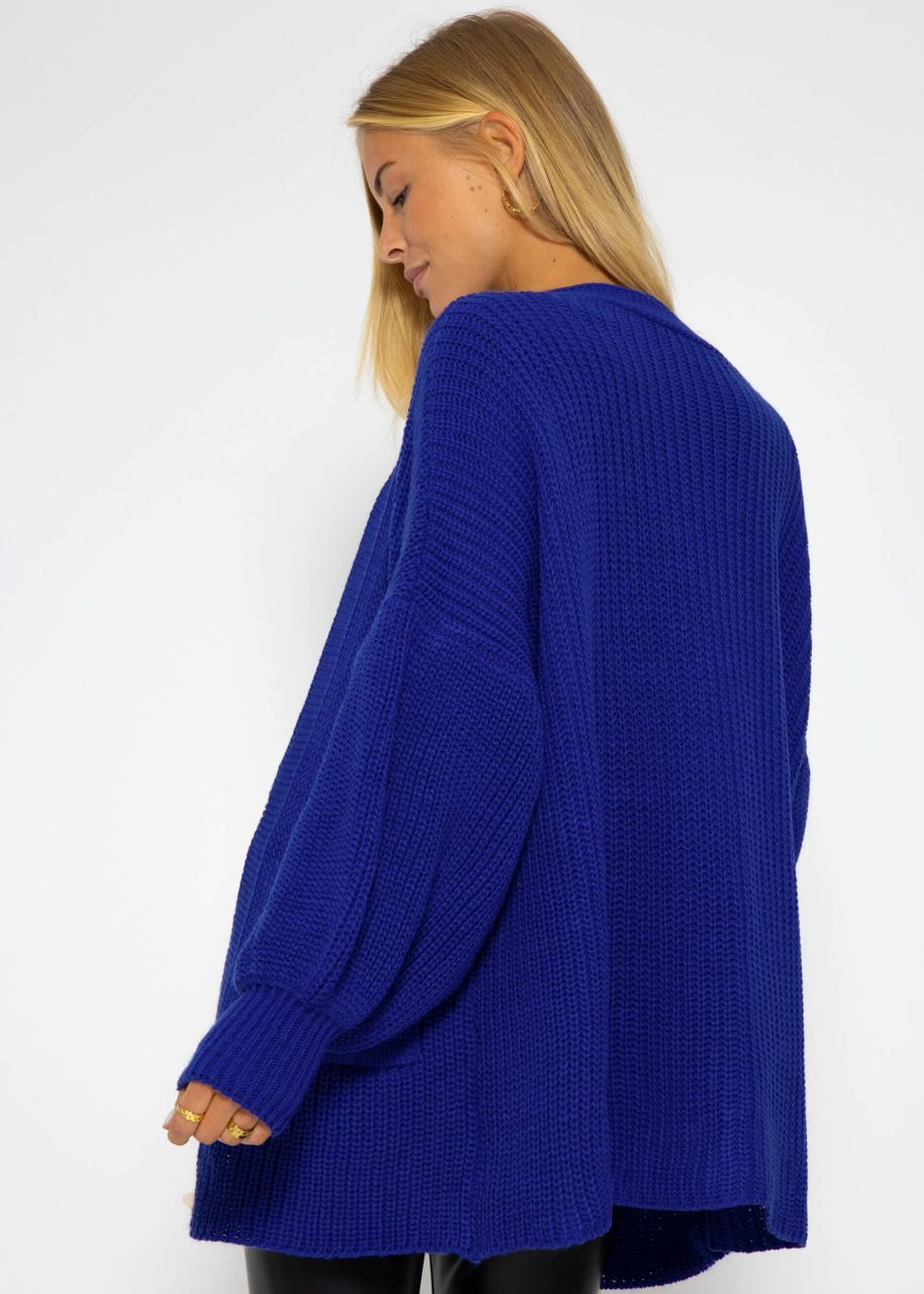 Knitted cardigan with pockets - royal blue