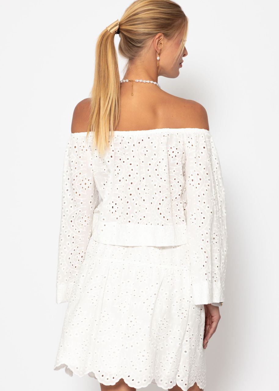 Skirt with eyelet embroidery - white