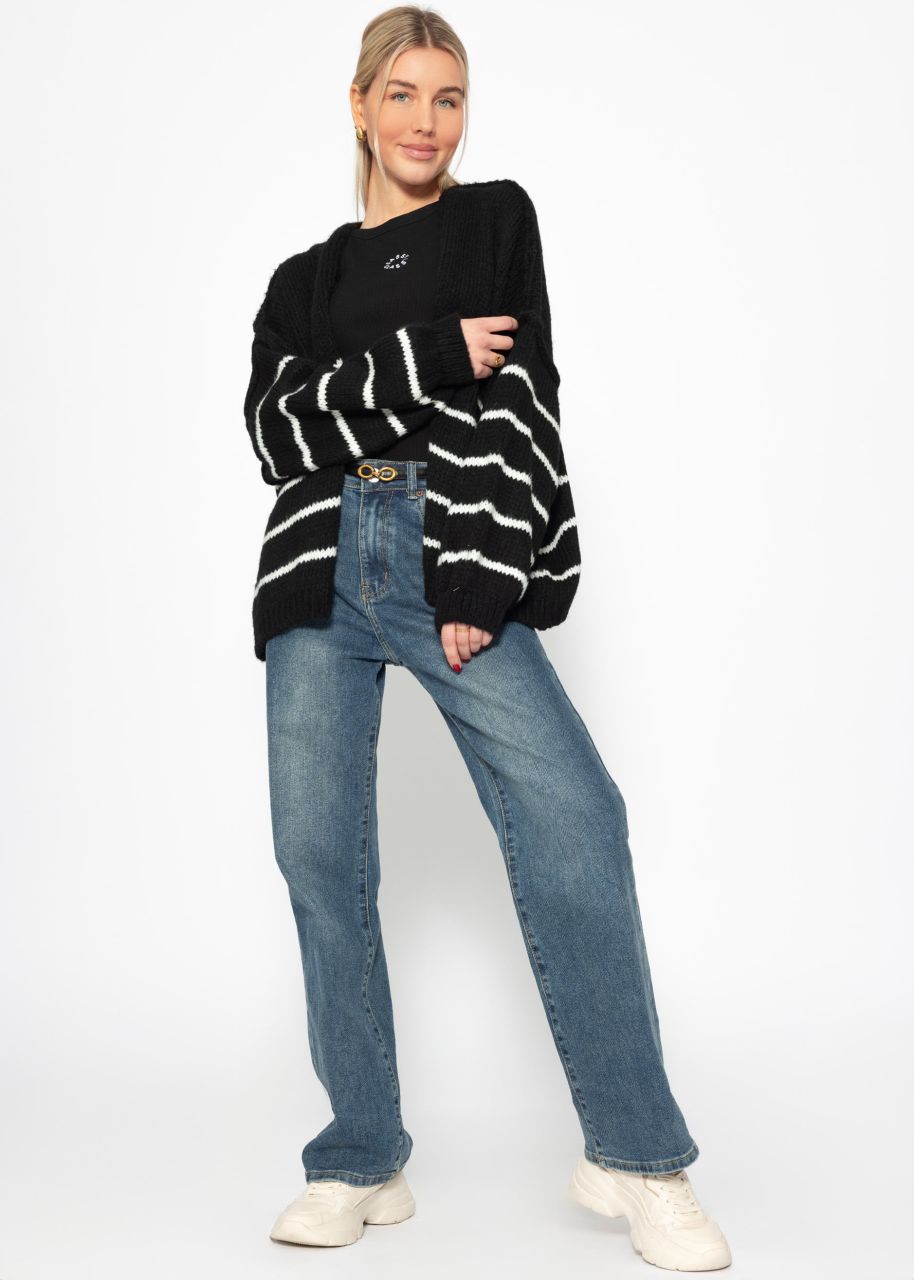 Striped cardigan with outer seams - black