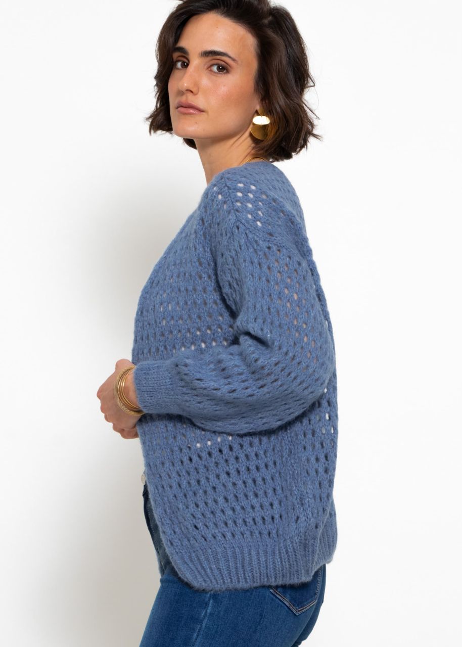 Cardigan in perforated knit - denim blue