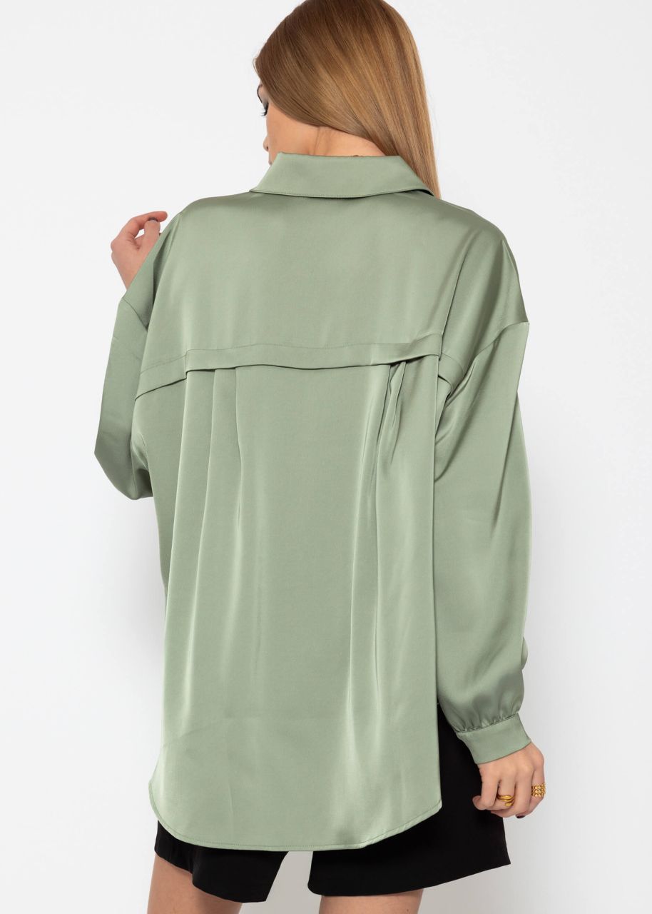 Oversized satin blouse in sage green