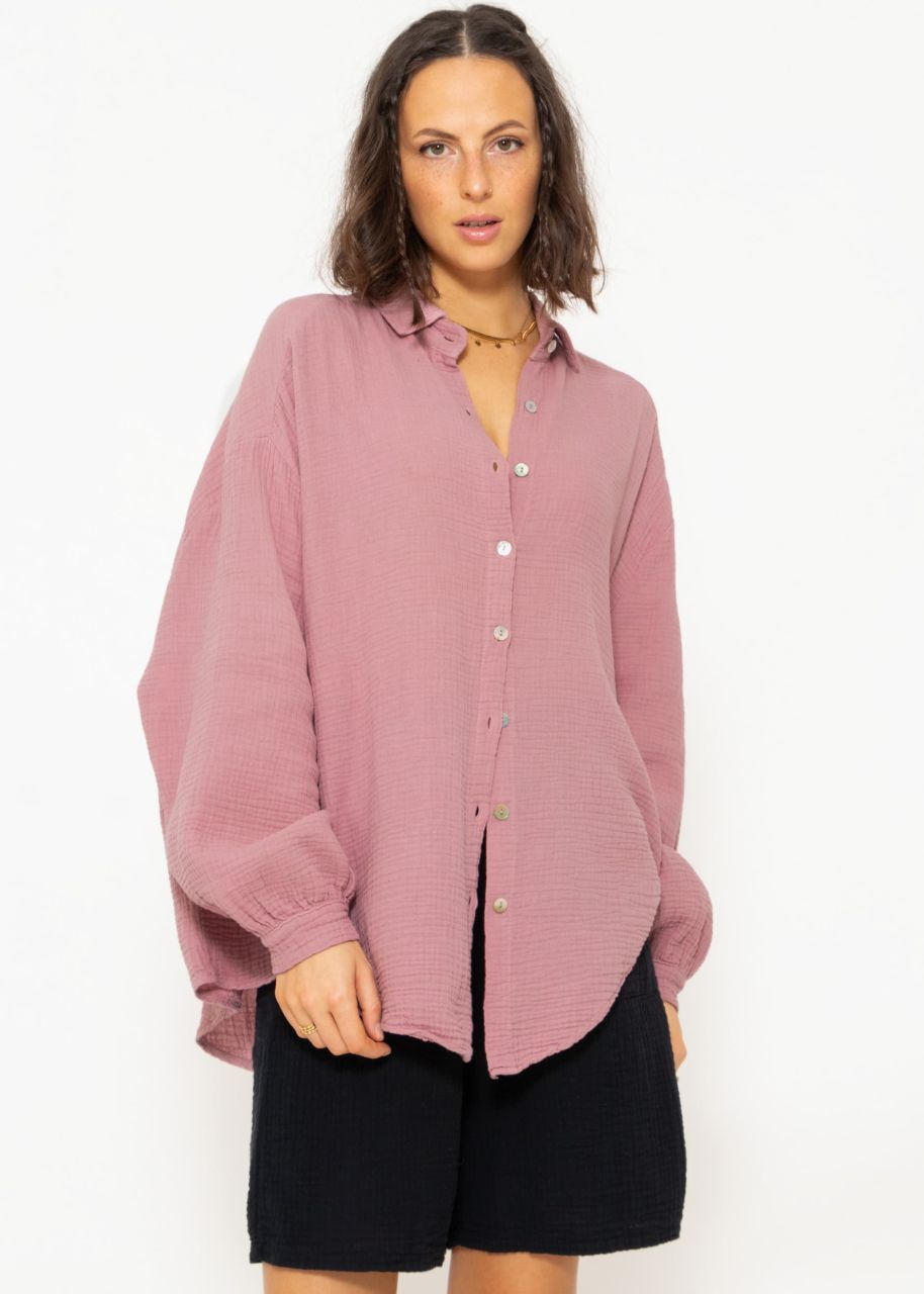 Muslin blouse oversize, short, old pink