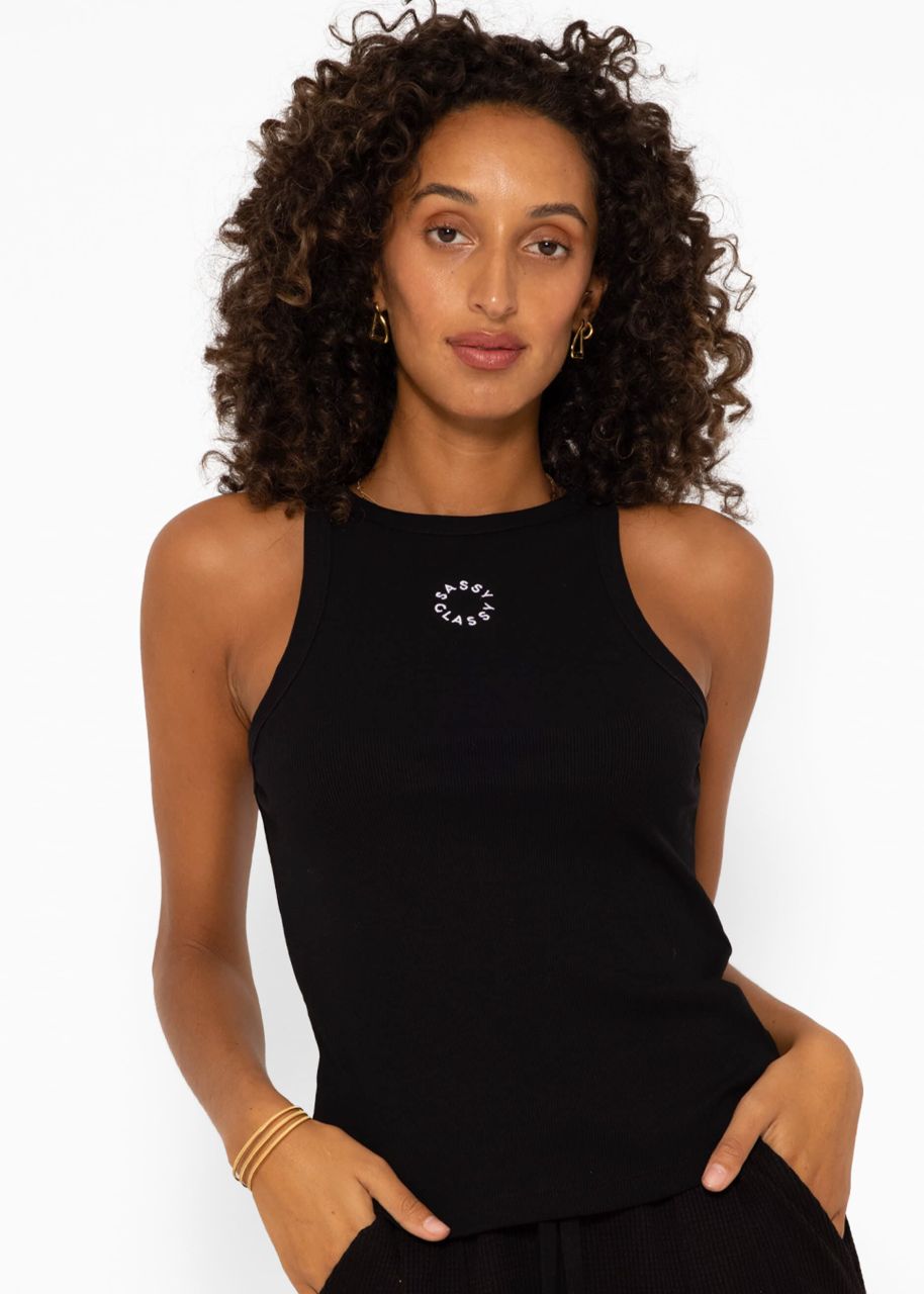 Tank top with embroidery - black