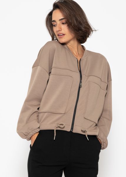 Sweat jacket with patch pockets - taupe