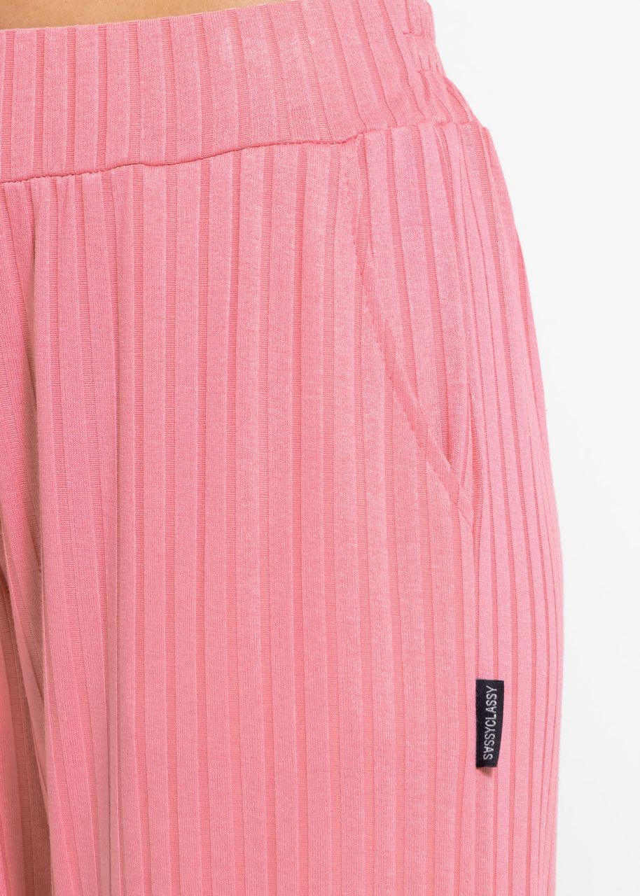 Wide, ribbed jersey trousers - pink