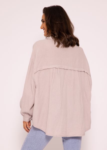 Muslin blouse oversize, short, powder pink
