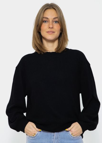 Ribbed sweatshirt with embroidery - black