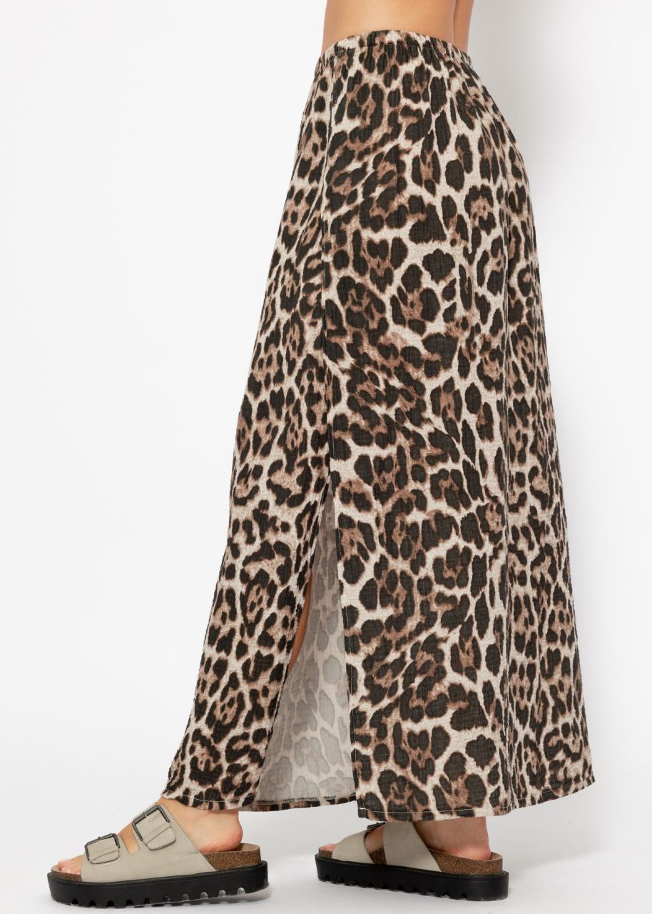 Long muslin skirt with leo print - brown