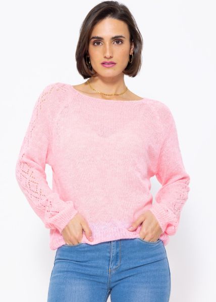 Loose sweater with ajour pattern, baby pink