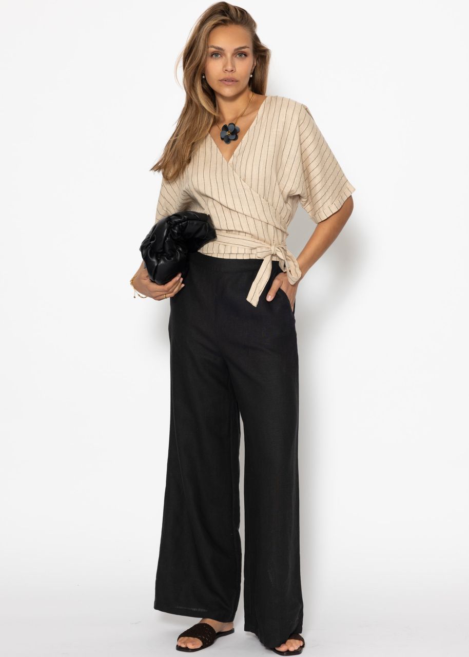 Linen straight leg trousers - black
