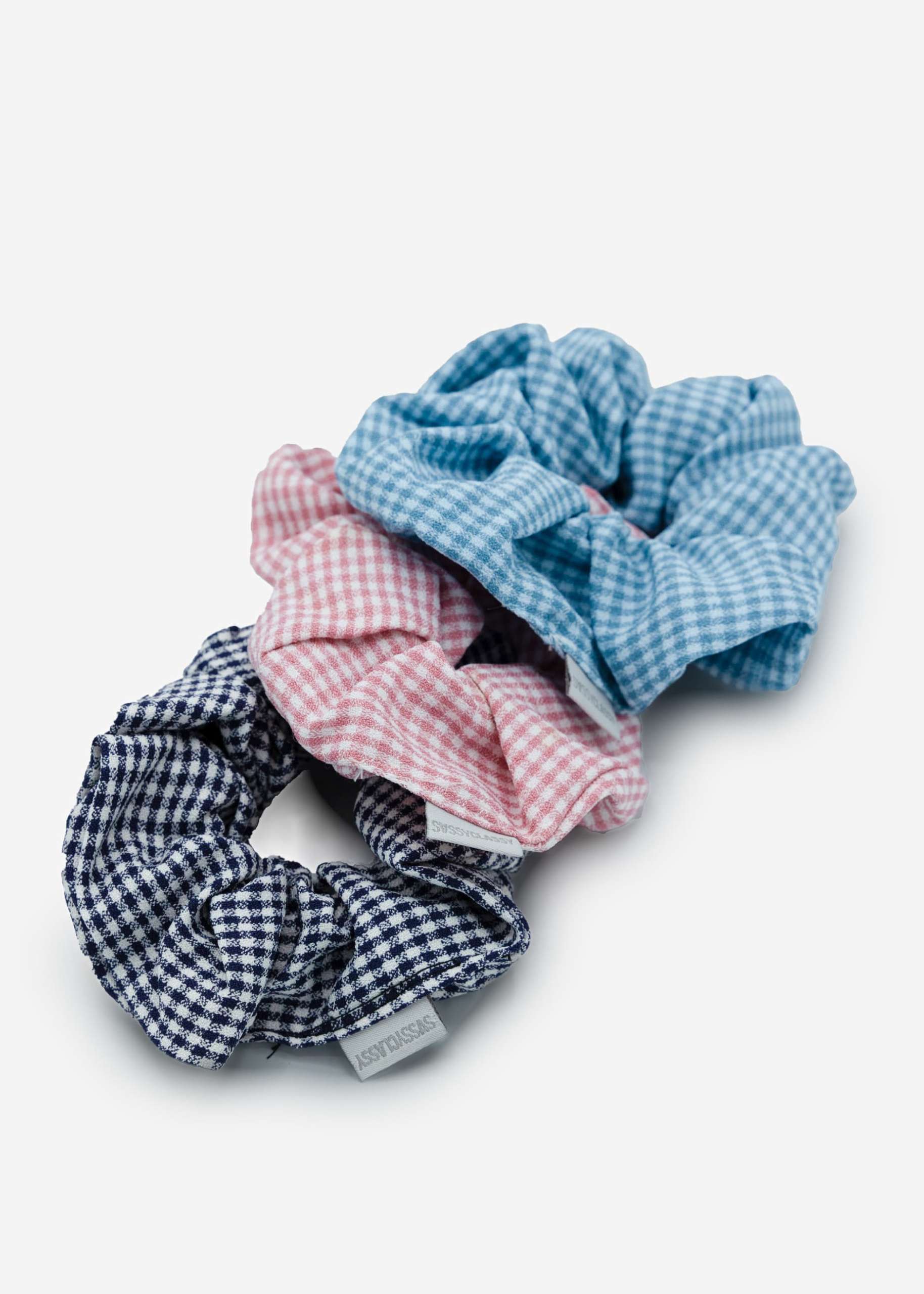 Set of 3 scrunchies checkered - black-blue-pink