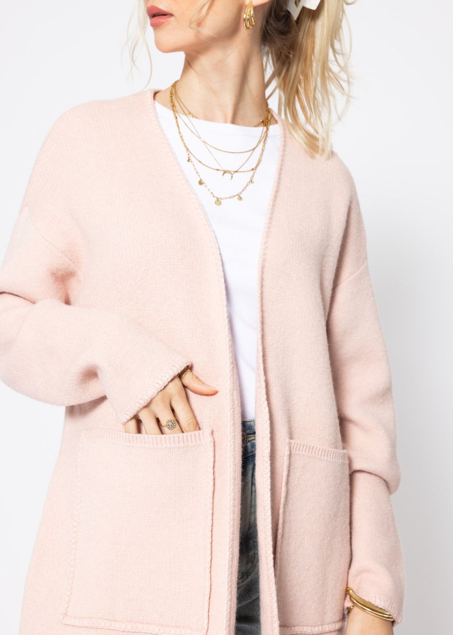 Open cardigan with patch pockets - pink