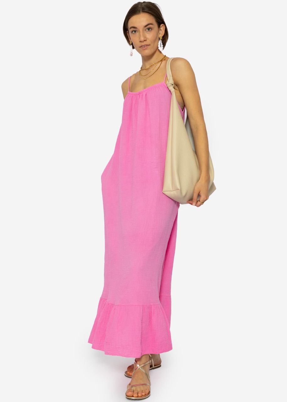 Muslin maxi strap dress with pockets - pink