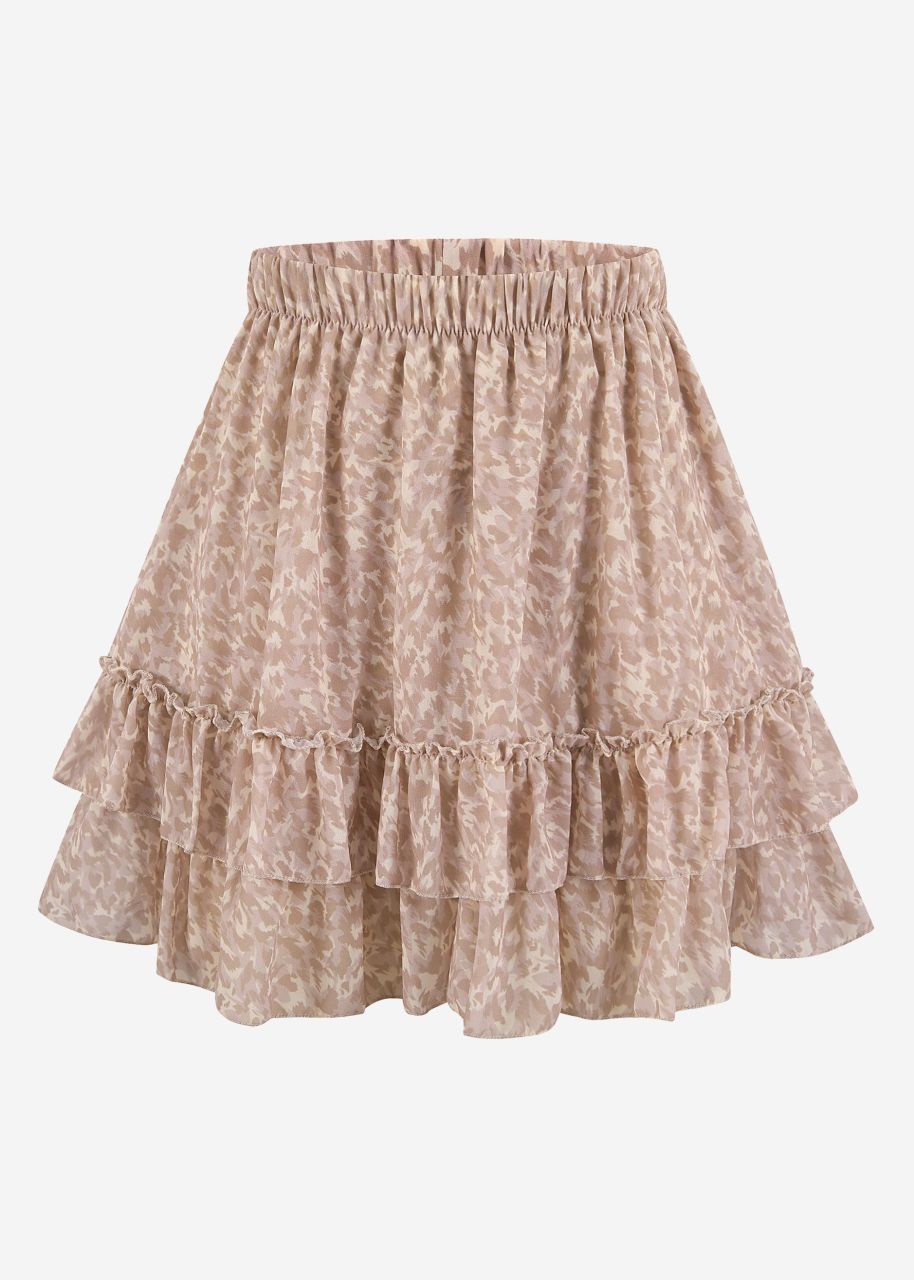 Ruffled skirt with print - beige