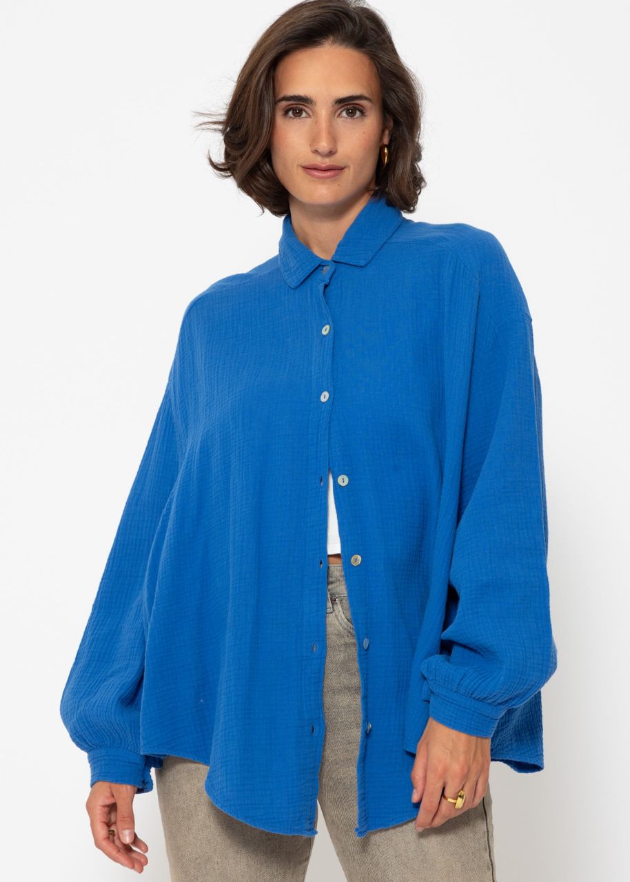 Muslin blouse oversize, short, royal blue