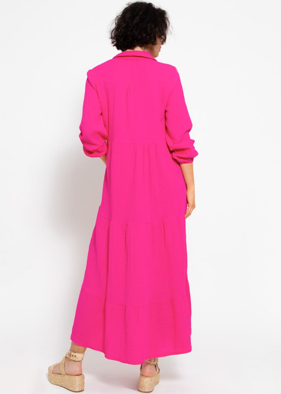 Muslin maxi dress with flounces - pink