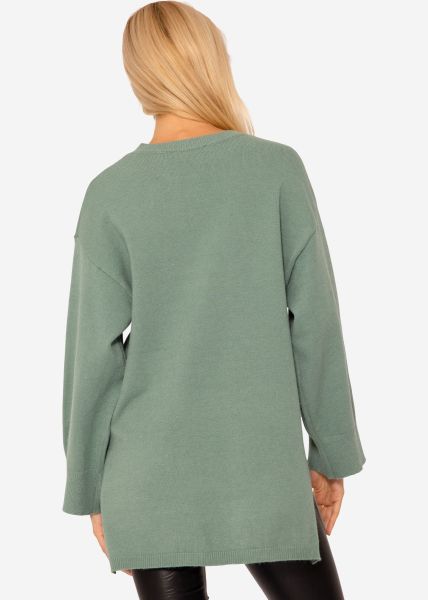 Oversized jumper with side slits - green