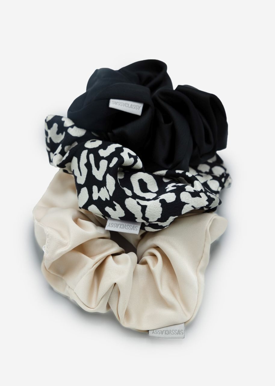 Set of 3 scrunchies - black-champagne-white