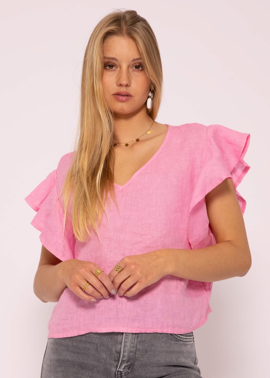 Linen shirt with flounces, pink