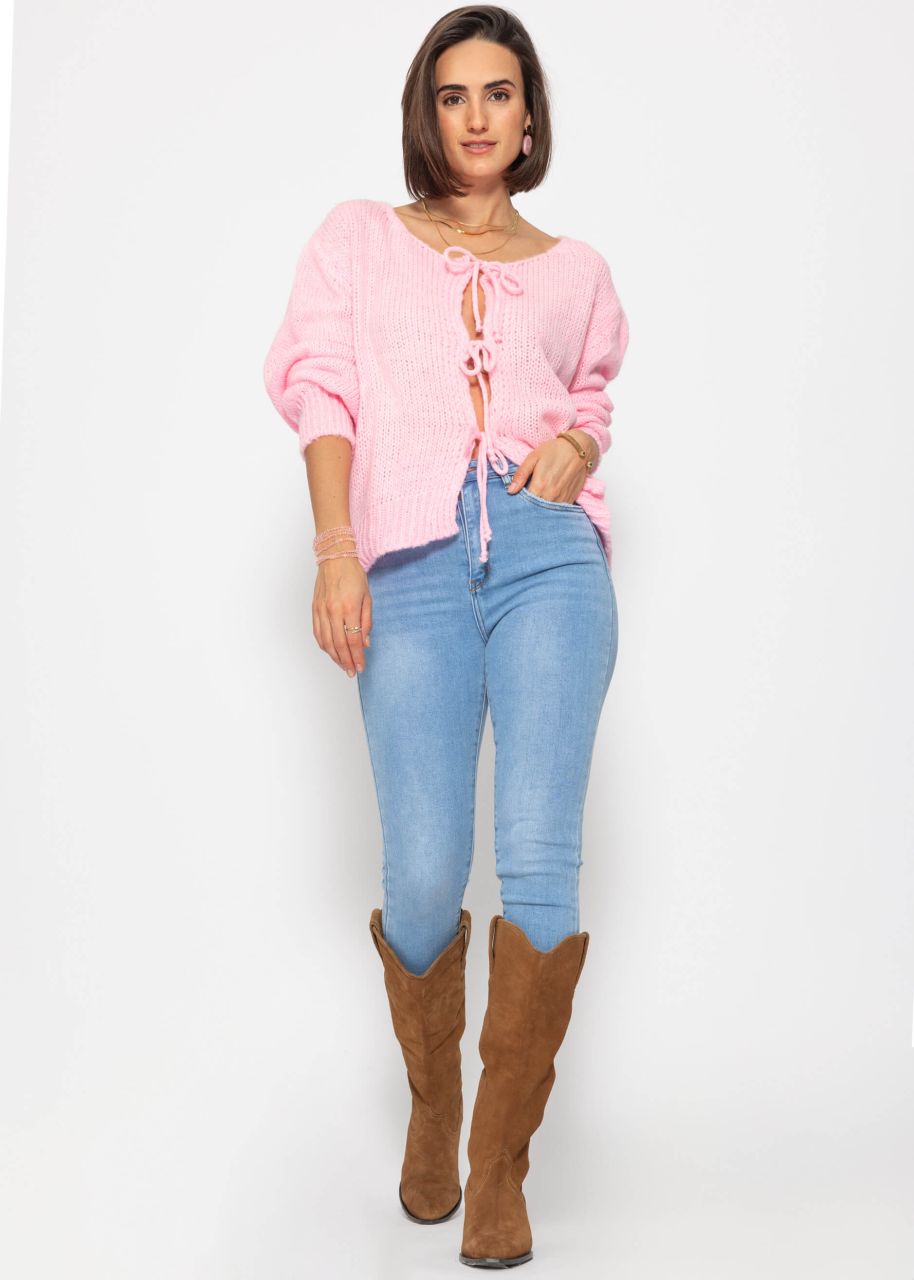 Cardigan with bow fastening - baby pink