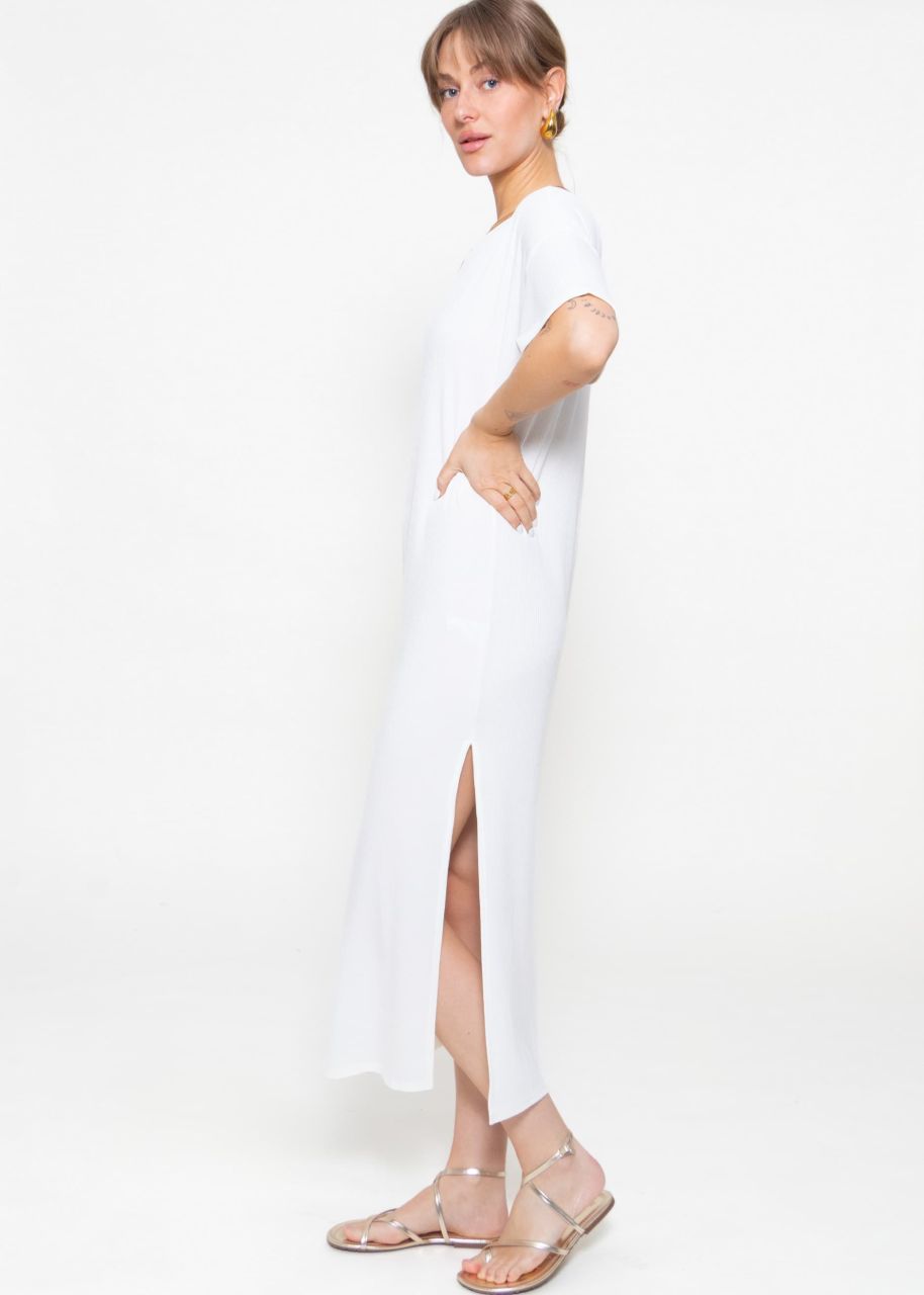 Maxi rip jersey dress with slit - offwhite
