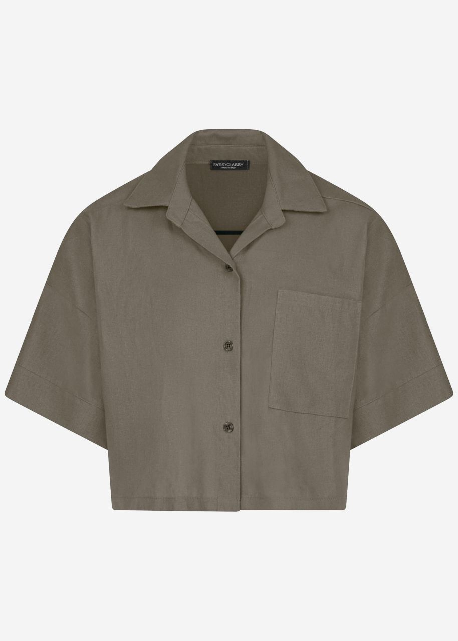 Crop linen blouse jacket, khaki