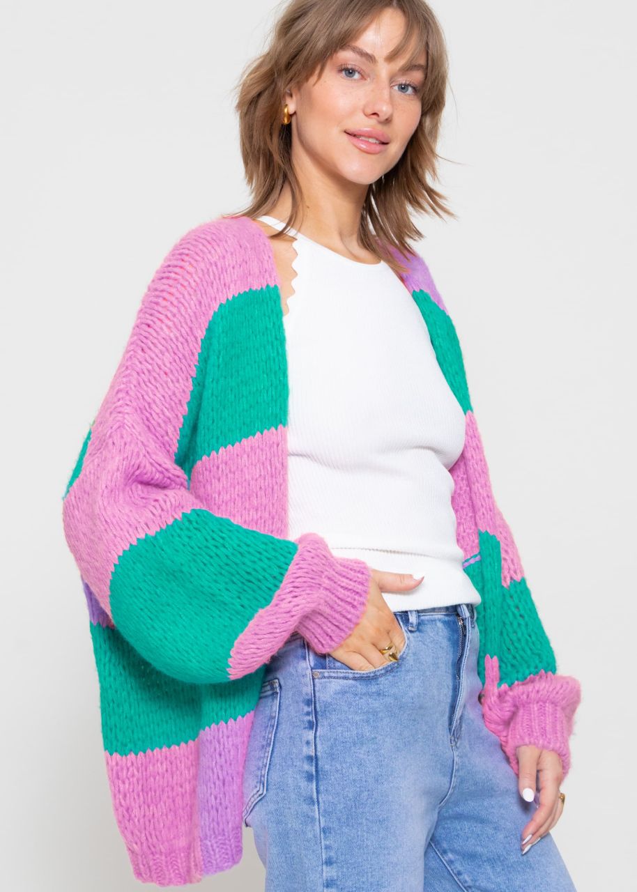 Striped oversize cardigan - pink-turquoise