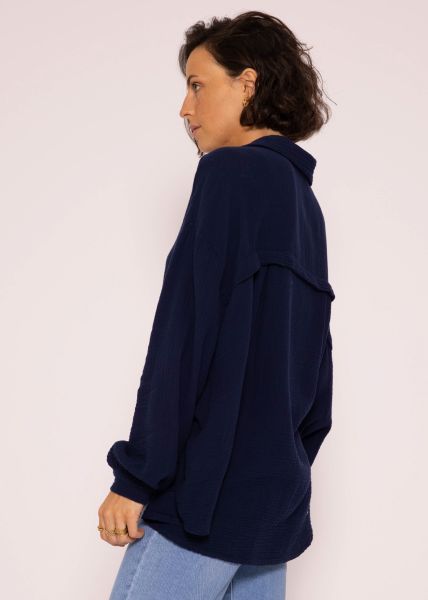Muslin blouse oversize, short, dark blue