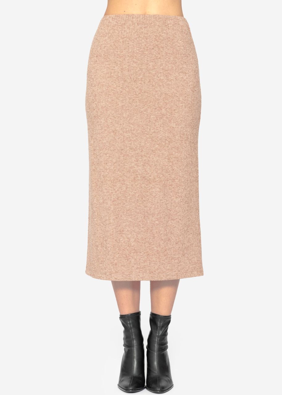 Midi length ribbed skirt - taupe