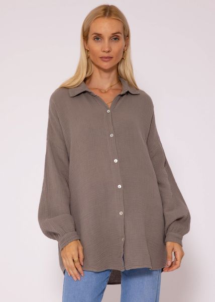 Muslin blouse with rounded hem - taupe