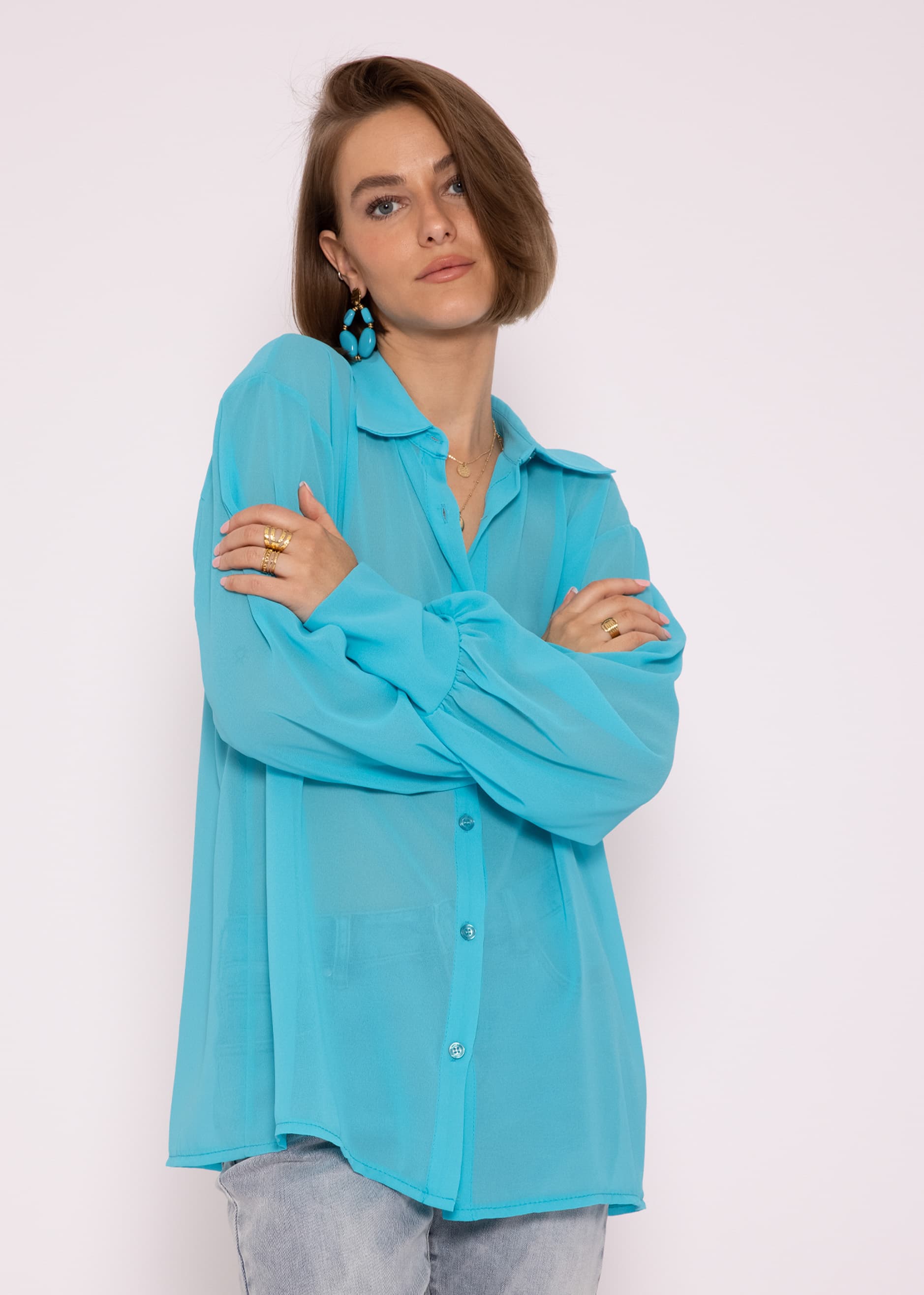 Flowing chiffon blouse, turquoise | Blouses | Clothing | SassyClassy.com