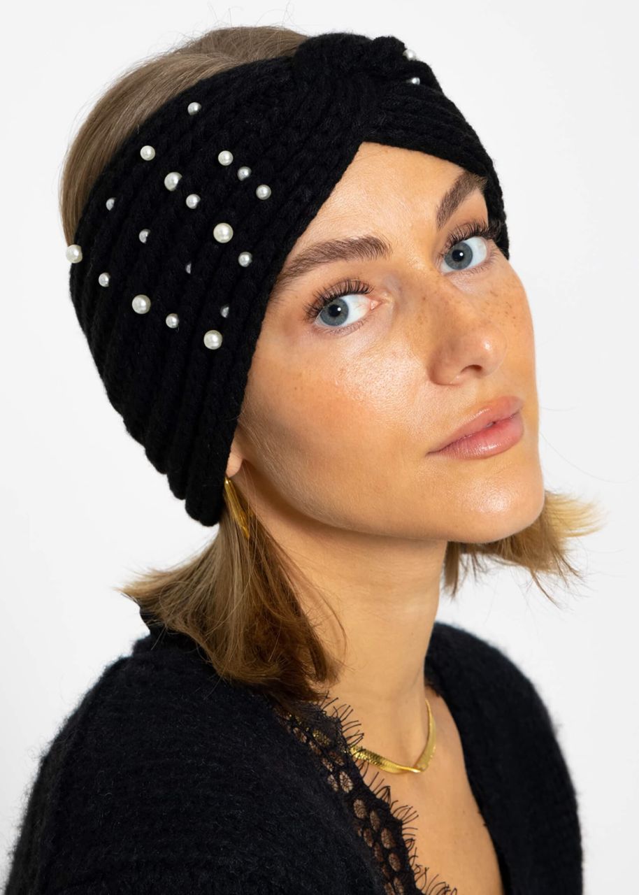 Headband with pearls - black