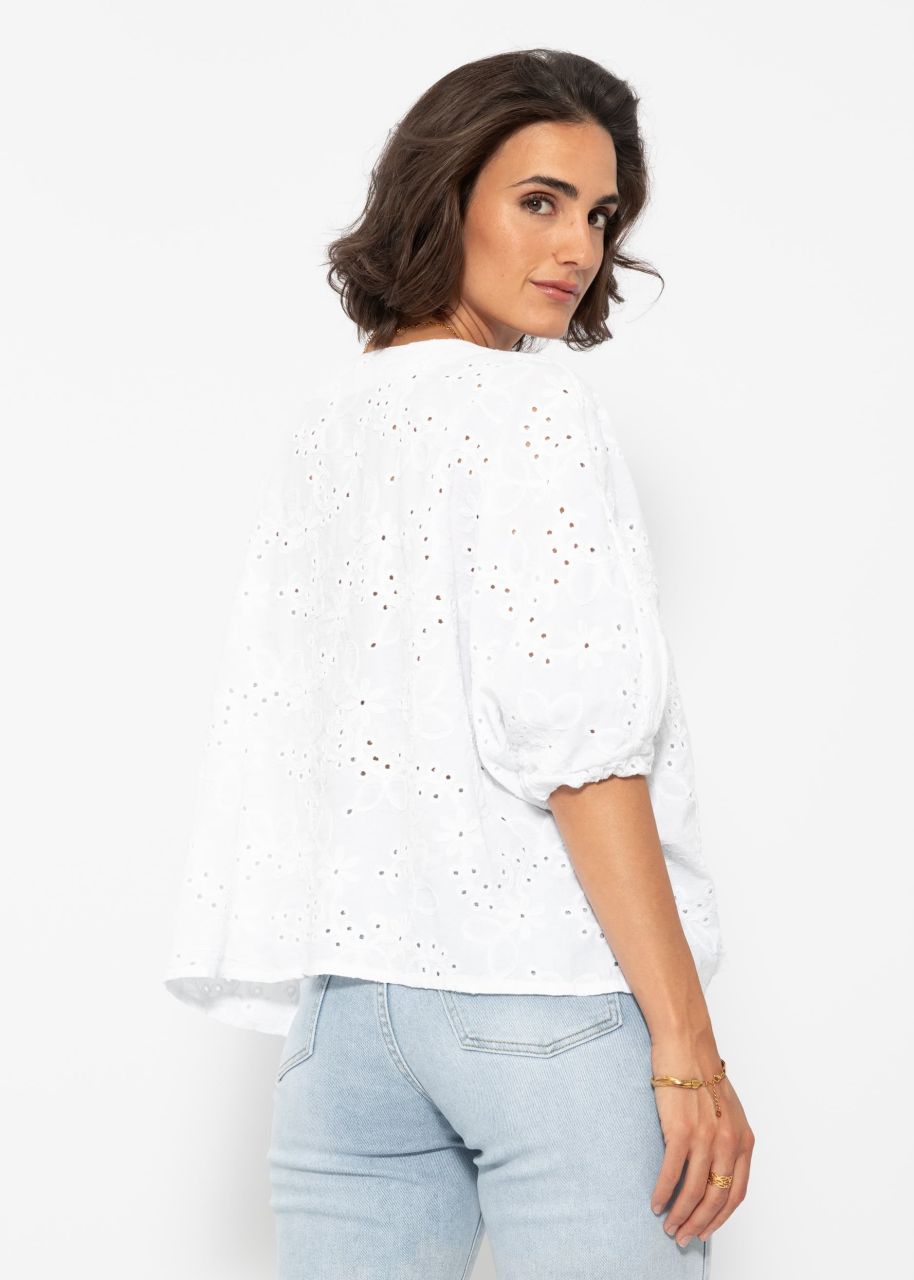 Oversize cotton shirt with eyelet embroidery - white