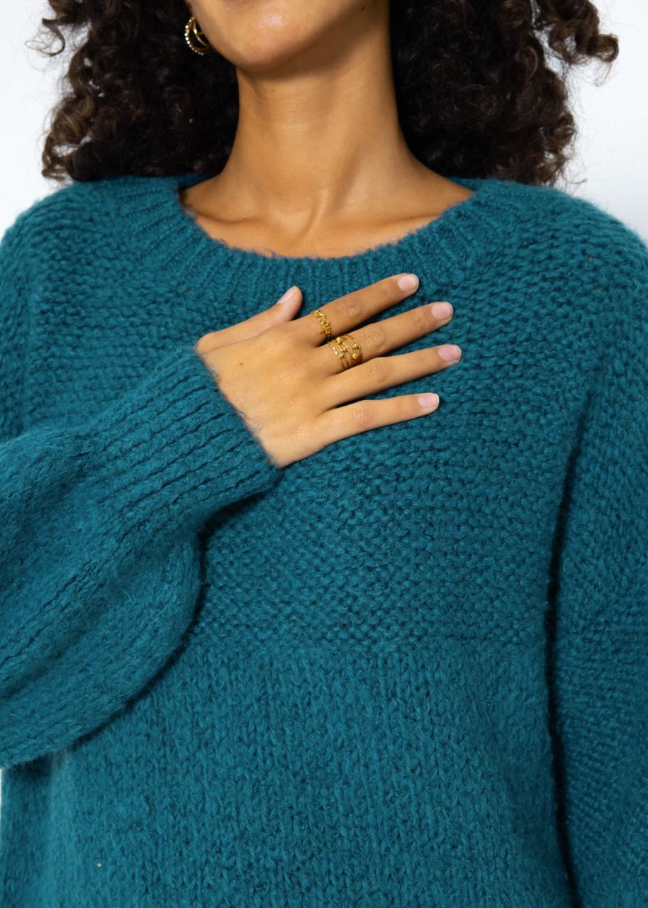 Super fluffy knitted jumper - petrol blue