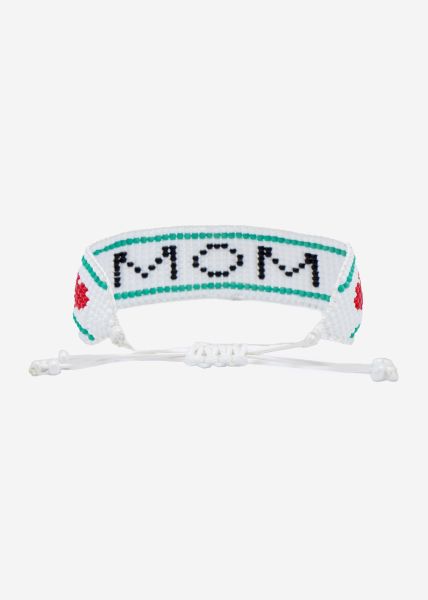 MOM ribbon with pearls, white