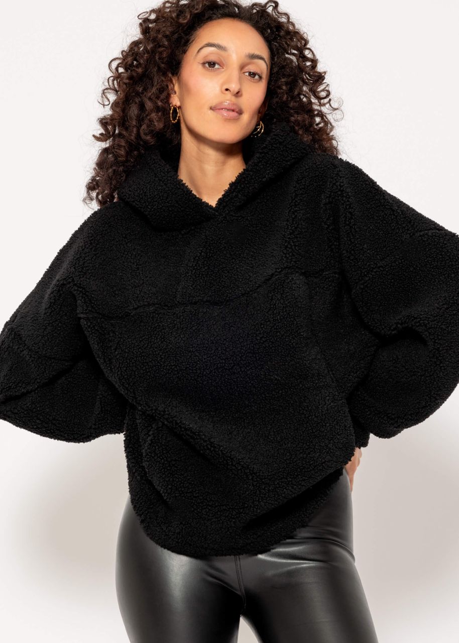 Oversized teddy sweatshirt with hood - black