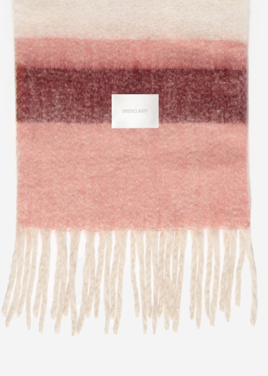 Striped fluffy scarf - pink-white-light blue