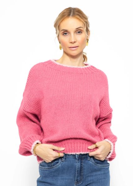 Oversized jumper with pink accents - pink