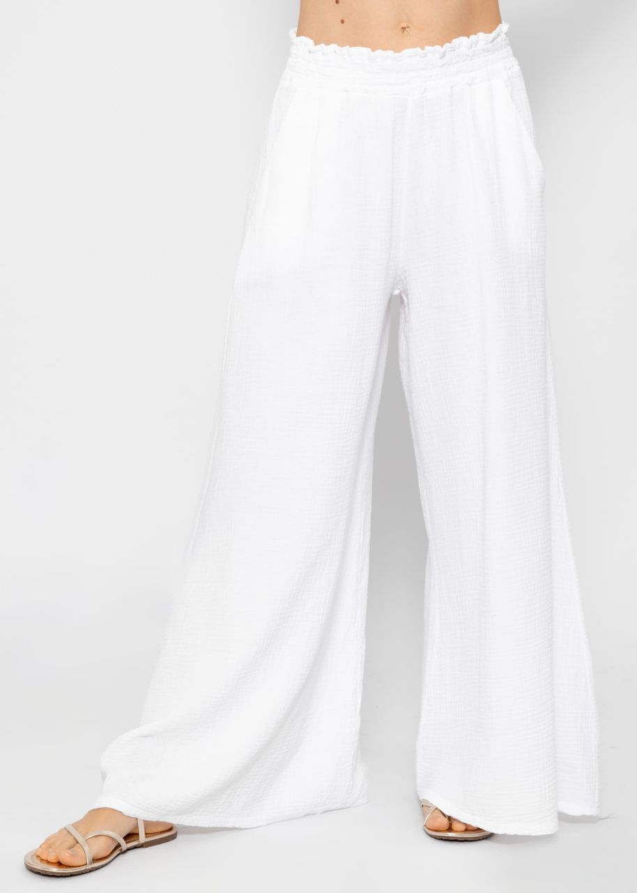 Muslin pants with wide leg - white