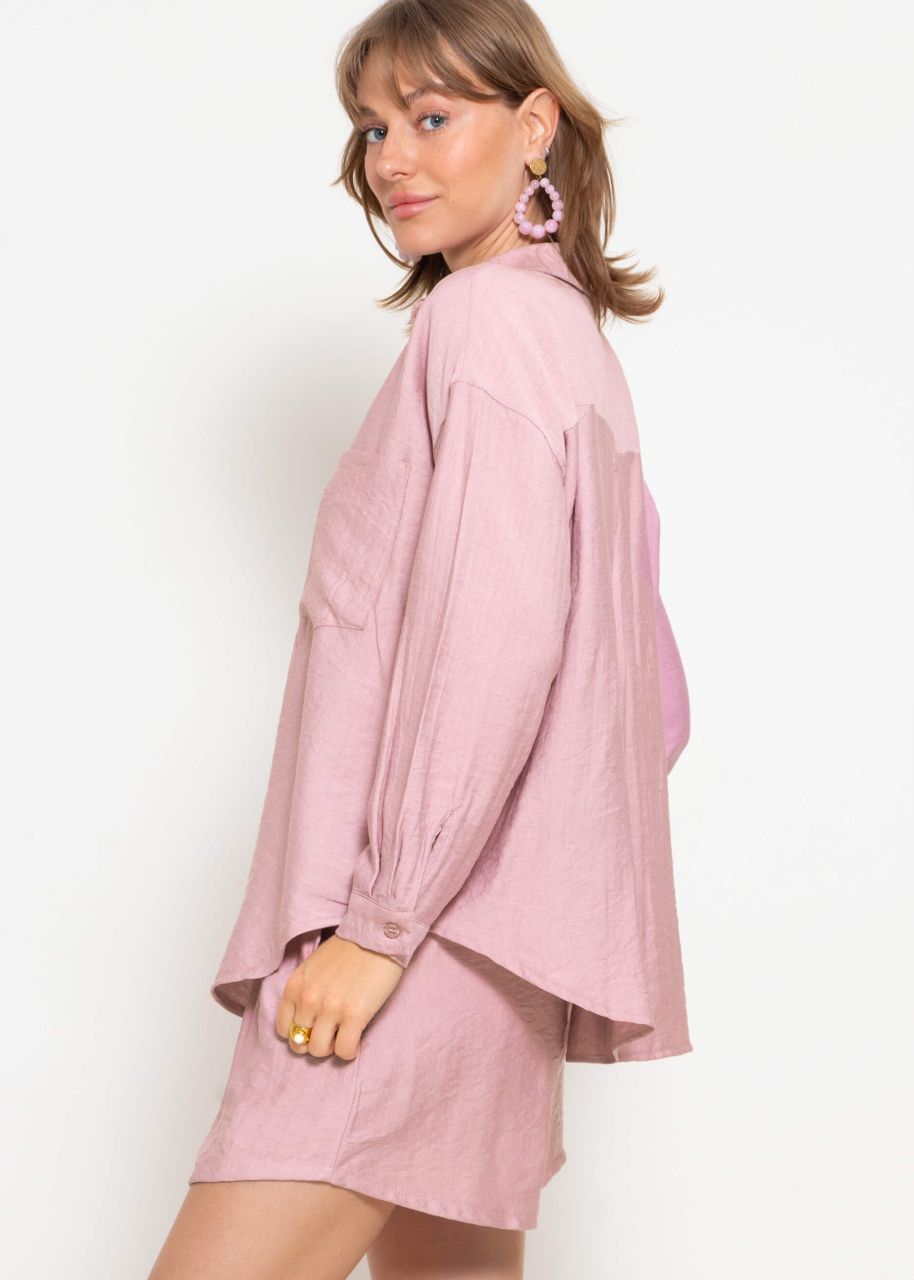 Oversized blouse with patch pockets - dusky pink