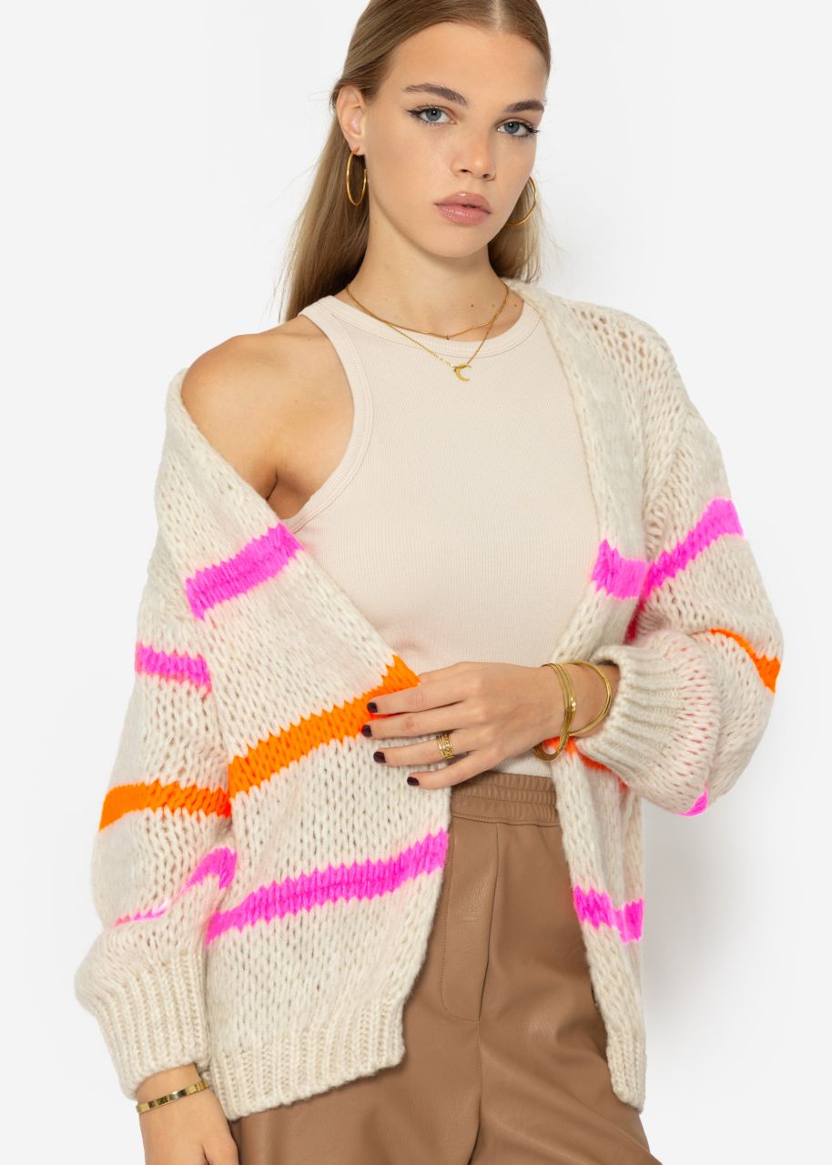 Oversize cardigan with pink and orange stripes, offwhite