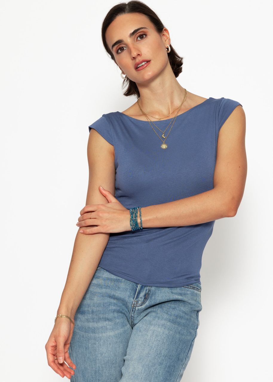 T-shirt with low-cut back - denim blue